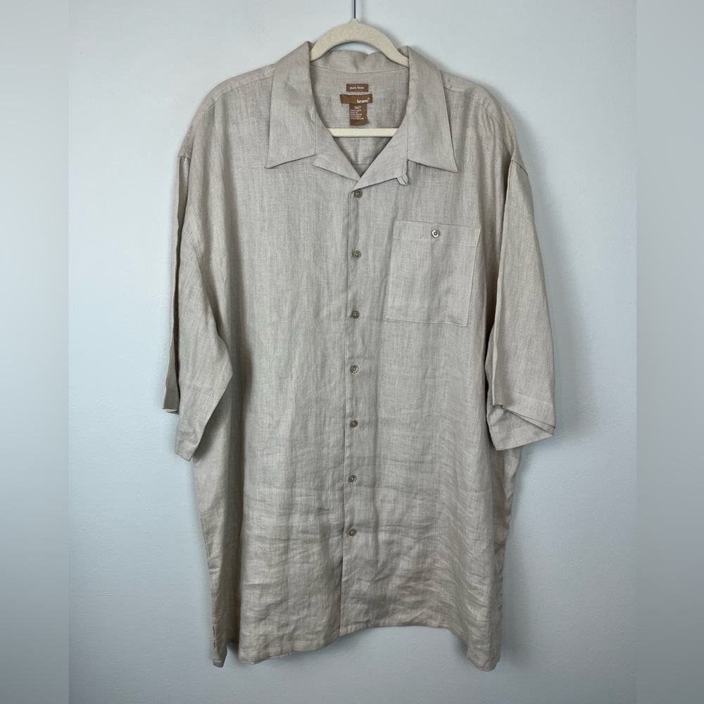 Bruno Pure Linen Men’s Tan Button Up Collared Short Sleeve Shirt Size 3XLT Tall